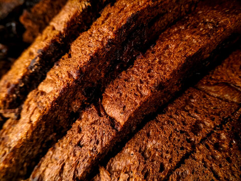 Abstract texture of sliced dark chocolate bread.