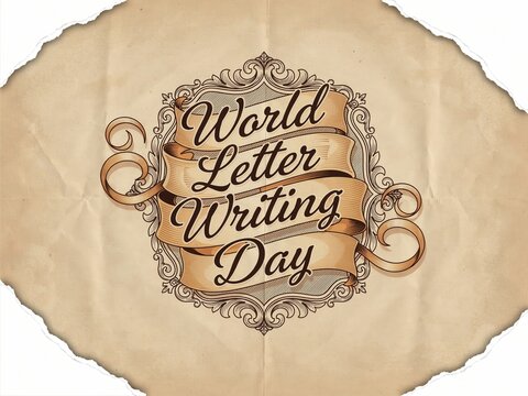 World Letter Writing Day vintage parchment isolated on white background