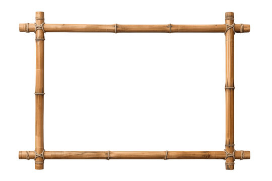 Bamboo stick frame constructing natural border, tied poles creating tropical decorative rectangle, asian style
