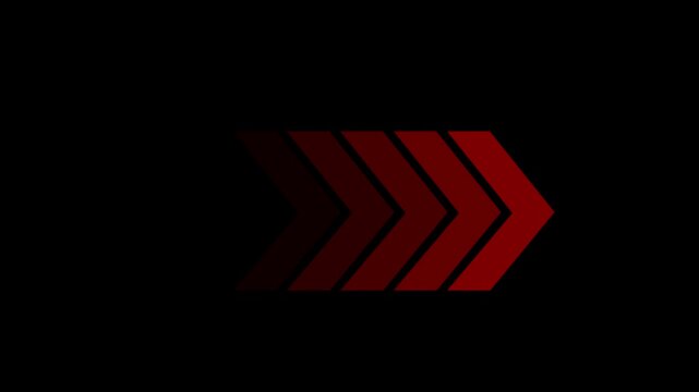 Right-directional arrow loop animation. Animated arrows for the overlay video layer, on alpha transparent background