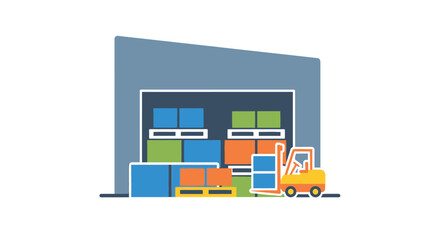 Warehouse scene with forklift and stacked pallets vector illustration © MDTAHIDURRAHMAN