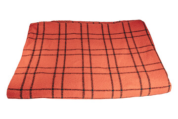 Orange plaid fleece blanket with black checkered textile pattern © brovarky
