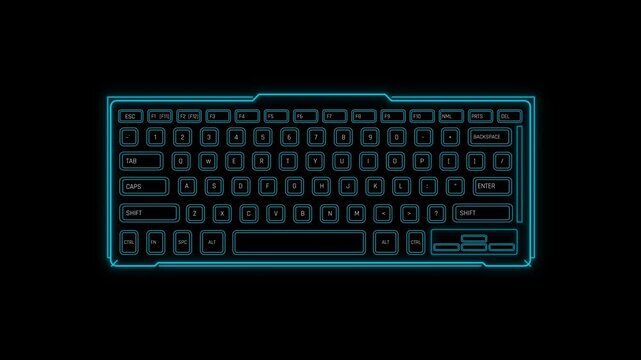 Futuristic Sci Fi HUD Keyboard Interface on Tech Control Panel Screen Overlay to Simulate Digital Hardware Typing Input