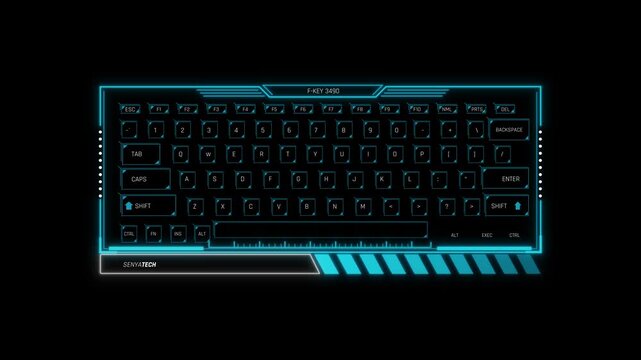 Futuristic HUD Keyboard Panel on sci fi screen overlay to simulate cyber typing data input