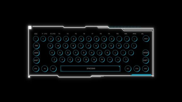 Futuristic Sci Fi HUD Keyboard Panel Screen Overlay with Circular Keycaps for Tech Terminal User Interface