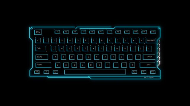 Futuristic Sci Fi HUD Keyboard Panel Screen Overlay with Faceted Keycaps and MTX-9157 Data Index for Tech Terminal UI