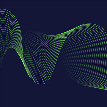 Abstract wavy line background with gradient on dark backdrop.Vector illustration, flat design