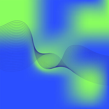 Abstract wavy line background on green and blue gradient. Vector illustration, flat design