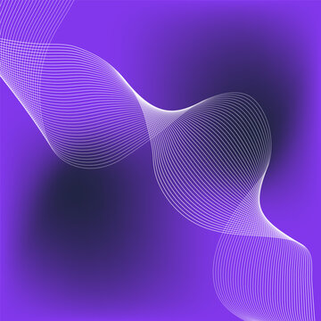 Abstract wavy line background on violet gradient. Vector illustration, flat design