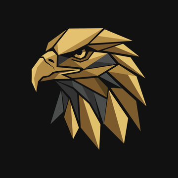A stunning polygonal representation of an eagle's head, showcasing its sharp features and fierce expression in a modern, minimalistic artistic style for impactful visuals.
