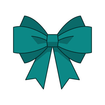 Simple teal colored ribbon bow isolated on white background flat vector illustration.