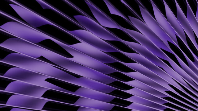 purple Ribbed glass texture with glossy vertical waves. Frosted ribbed background with gradient effect. 3D lines and light create vertical premium corrugated reed metal and fluted waves.