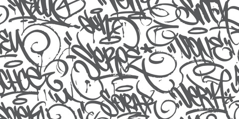 Black and white graffiti tags pattern with messy street art letters © md