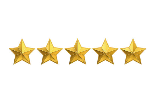 Five gold stars symbolizing excellence, premium quality, customer satisfaction, superior ranking, and perfect service rating