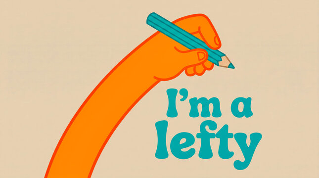 Cartoon hand holding pencil writing i'm a lefty