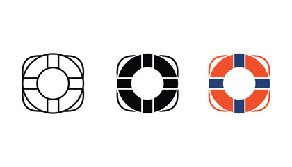 Lifebuoy safety rescue icon set featuring ring buoy symbols in outline solid and orange blue color flat styles for maritime emergency or nautical themed graphic design projects © TARU STOCKPLC