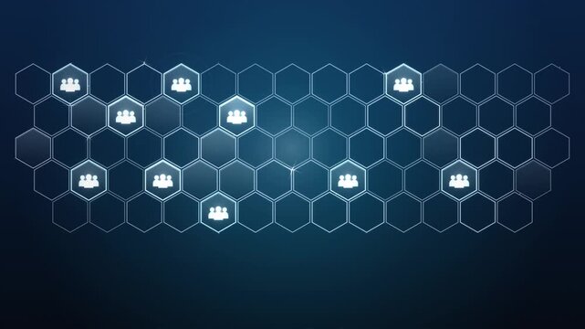 Social network people connection hexagon honeycomb grid technology background loop