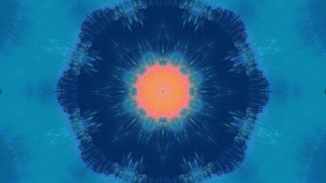 Abstract Surreal, deep, focal deep blue tunnel with glowing orange center
