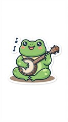 Fototapeta premium Cute cartoon frog playing banjo