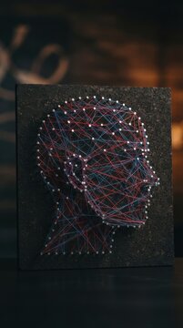 String art of human head profile