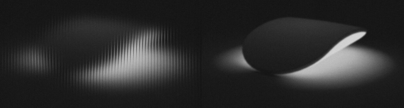 Grain monochrome noice overlay ribbed glass sleek form abstract background wallpaper texture for dynamic web backdrop banner