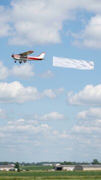 Small airplane pulling a blank aerial banner