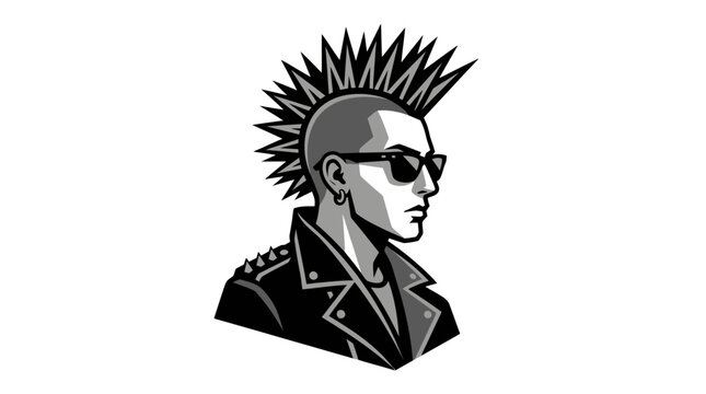 Punk rock man with mohawk and leather jacket.