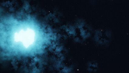Blue nebula and glowing plasma cloud drifting in outer space background © 88