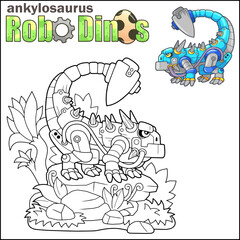 cute robot dinosaur ankylosaurus, coloring page © fargon