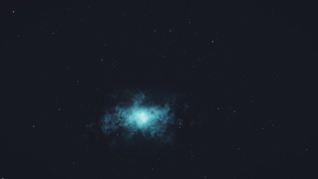 Glowing blue cosmic nebula gas cloud in deep space background loop