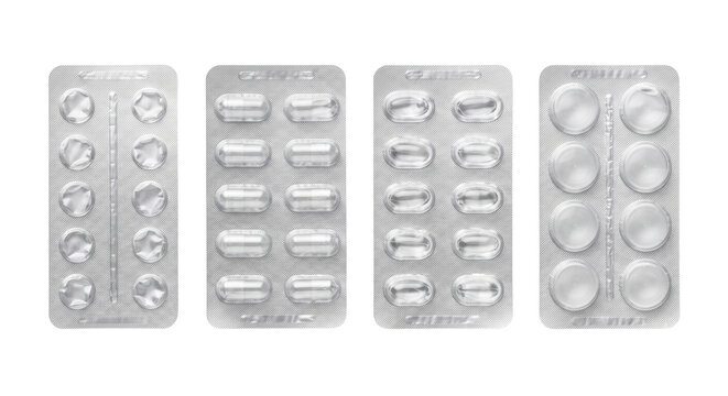 Pharmaceutical blister pack set with pills and capsules