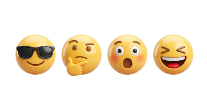 Expressive 3d yellow emoji set with thinking face