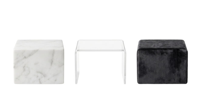 Modern luxury display pedestals marble acrylic and velvet