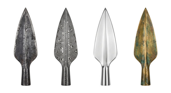 Ancient metal spearhead arrowheads set