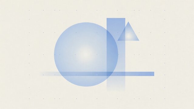 Geometric shapes including a circle rectangle and triangle in blue on a grid background