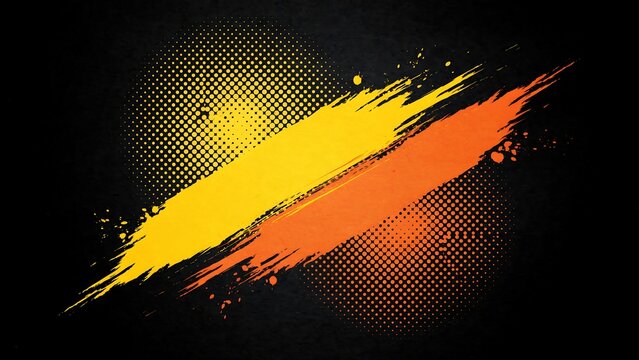 Grunge background with yellow and orange paint brush strokes and halftone circles