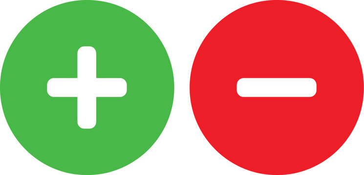 Plus and minus sign icon set in green and red circle. add delete button vector illustration.
