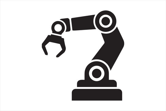 Industrial robotic arm automation manufacturing process silhouette icon