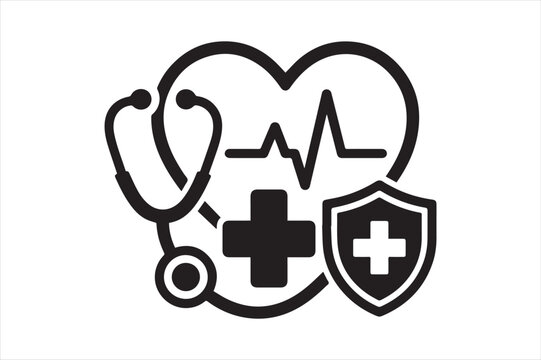 Healthcare medical services heart health and insurance protection icon