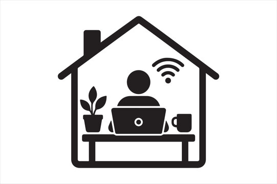 Person working remotely at home on laptop with wi-fi connection, internet
