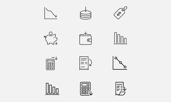 Cost Saving icon set. Containing saving, budget, cost, efficiency, reduction, expense, planning, spending, investment