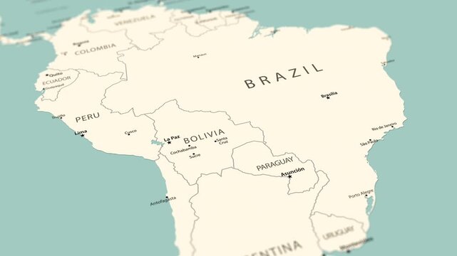 Brazil. Political map of South America with a smooth zoom out.