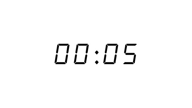 Digital Countdown Timer from 0 to 50 Seconds on white Background