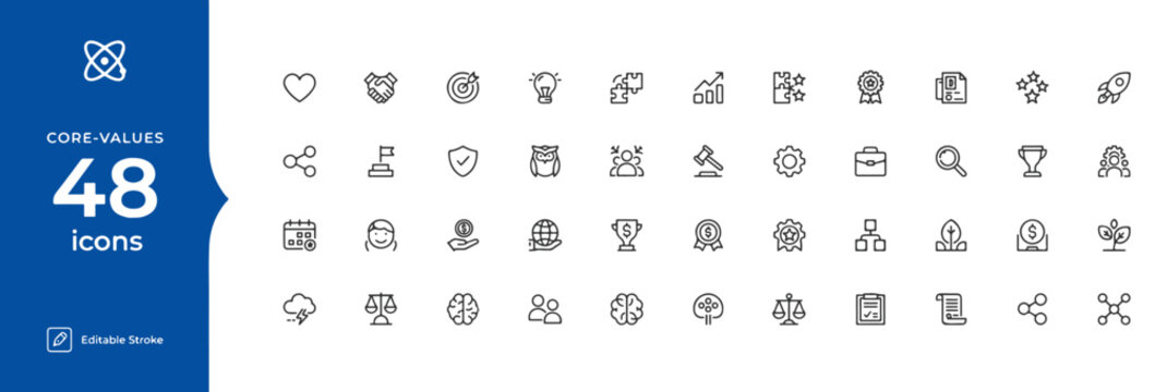 Business core values line icons vector 