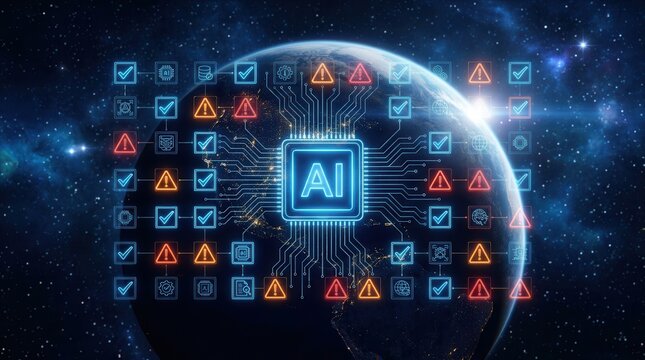 AI hallucination and misinformation risks represented by unreliable algorithms and model collapse.