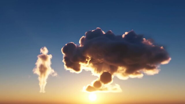 Woman Standing on Cloud with Thought Bubble in Sky.