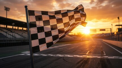 Obraz premium Winning symbol of a race car competition with a chequered flag at the finish.