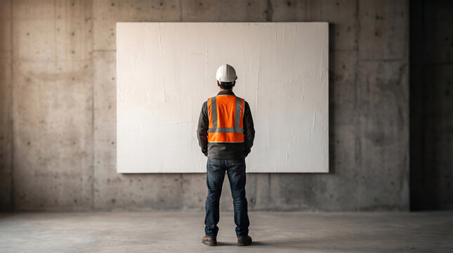 Construction Supervisor Reviewing Large Blank Presentation Board