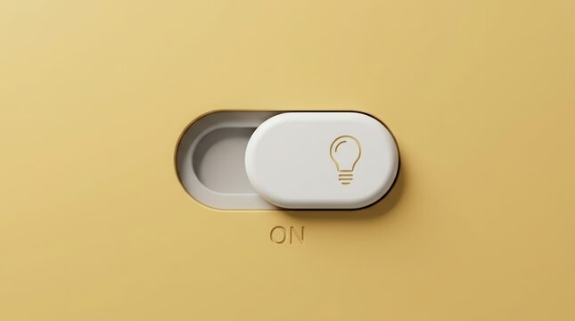Creative idea and innovation concept featuring a light bulb icon on a toggle switch.