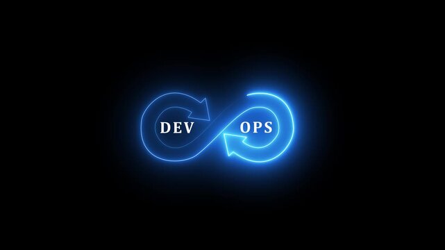 Neon Software development updating.Agile programming and DevOps technology.System engineer and programming digital development. IT operations concept. Programmer working with computer code.4k